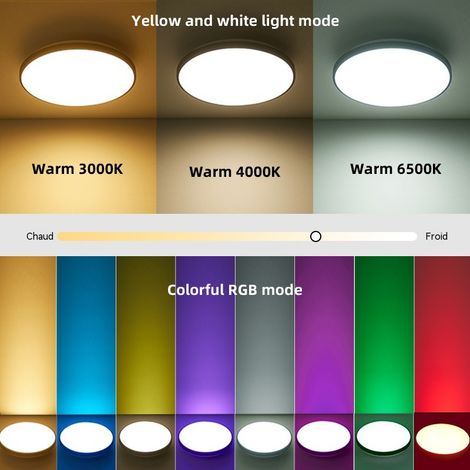 RCBBETT ZA SAS Plafonnier LED RGB, design rond moderne et minimaliste, réglage de la couleur et de la luminosité – éclairage pour chambre et salon