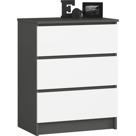 Commode AKORD K60 Gris Graphite 60 cm 3 tiroirs façade Blanche 60x40x77 cm