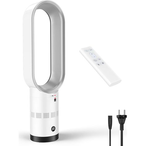 Ventilateur Colonne Silencieux 30dB, Ventilateur Sans Pale 60cm avec Moteur Brushless, 10 Vitesses, Oscillation 90° & Inclinaison 20°, Minuterie 9H, Télécommande, pour Chambre, Bébé, Salon
