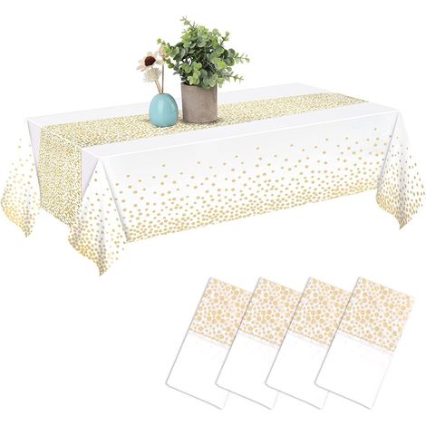 Lot de 4 Nappes Jetables Imperméables (137 x 274 cm), nappes rectangulaires pour anniversaire, mariage, fêtes de Noël et événements familiaux