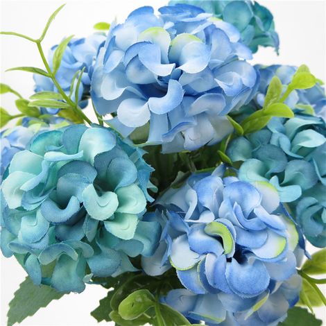 Hortensia Artificiel Bleu - 10 Tiges Réalistes, Facile d'Entretien, Décoration pour Mariage, Maison, Intérieur et Extérieur (1/5)