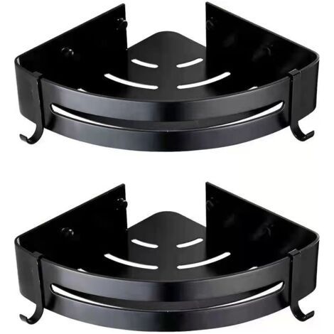 Nero - Set di 2 mensole angolari per doccia senza foratura per bagno - Alluminio - Finitura opaca (1/4)