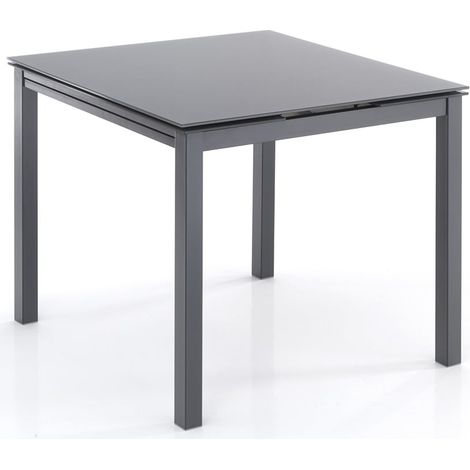 Ausziehbarer Tisch aus Glas und grauem Metall 90x90/150cm Lubbock Grey
