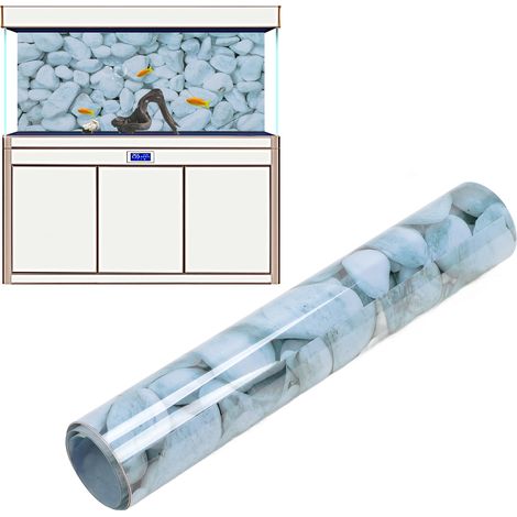 Papier Peint Aquarium 3D PVC Décoration Fond de Bac avec Pierre Ronde Blanche 61x30cm - AUTRES (1/5)
