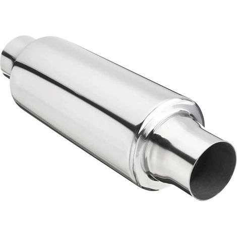 Silencieux d'échappement droit, entrée 2,5 in. sortie 2,5 in. silencieux d'échappement universel en acier inoxydable, droit rond 31 cm/12 in. long silencieux argenté
