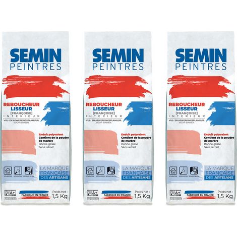 Lot de 3 enduits de rebouchage et lissage en poudre Reboucheur Semin - séchage rapide - intérieur - sac de 1,5 kg (1/5)