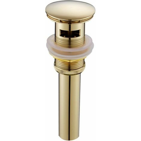 Moderner Pop-up-Retro-Abflussstopfen für Waschbecken, Klick-Klack-Abfluss mit Überlauf, goldenes Messing, Universal-Abflussventil für Waschbecken, Waschbecken-Siphon mit poliertem Überlaufloch – mit Ü (1/2)
