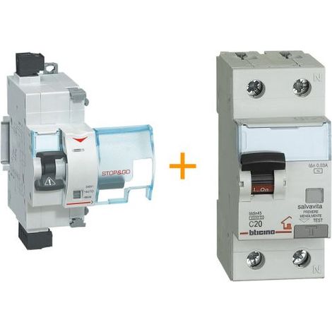 Bticino Salvavita STOP&GO Restart + Interruttore magnetotermico differenziale - F80SG FS80SG + GC8813AC20