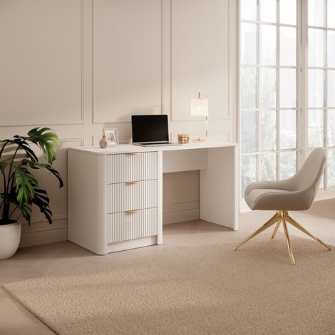 Scrivania Kanotini, 3 Cassetti, un Ripiano, Lineare, 140x55x76h cm Beige (1/5)
