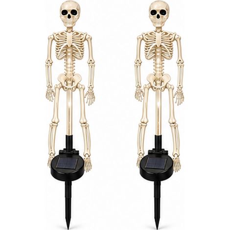 Lampe solaire tête de mort pour Halloween, à planter dans le sol, étanche, LED verte brillante, 70 cm, lot de 2, pour une décoration de jardin effrayante. (1/5)