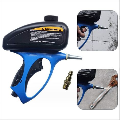 Pistolet de sablage électrique bleu antirouille avec petite buse pour la prévention et l'élimination de la rouille sur le métal et le verre. (1/5)