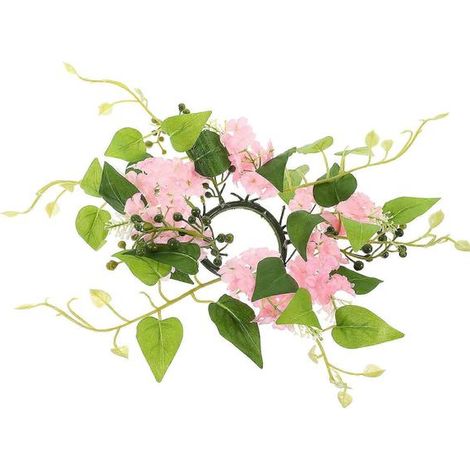 Couronne de bougies de table de mariage avec décoration de fleurs artificielles roses (1/5)