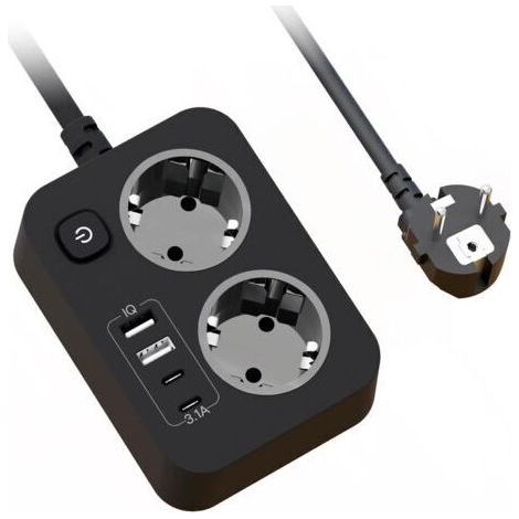 2 Socket Power Strip with USB, Flat Wall Power Strip Extension Cord with Switch, Portable Multiple Socket Block with Surge Protection and 1.8m Cable for Office Home Travel, Black (1/5)