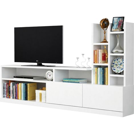 Dmora - Fernsehschrank Alni, Ständer für Wohnzimmerfernseher, Niedriges Wohnzimmer-Sideboard, TV-Ständerbasis, 164x25h91 cm, Weiß, mit verstärkter Verpackung