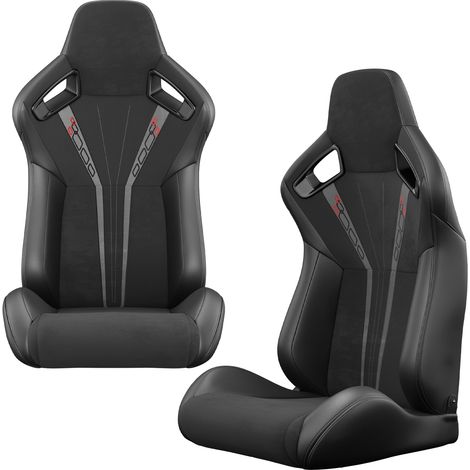 Sièges baquets racing universels noirs en PVC, inclinables et réglables avant-arrière, vendus par paire pour voiture, style carbone, avec glissières, CHICFURN (1/5)