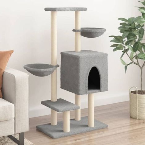 Arbre à chat avec poteaux à griffer en sisal gris clair, 117 cm