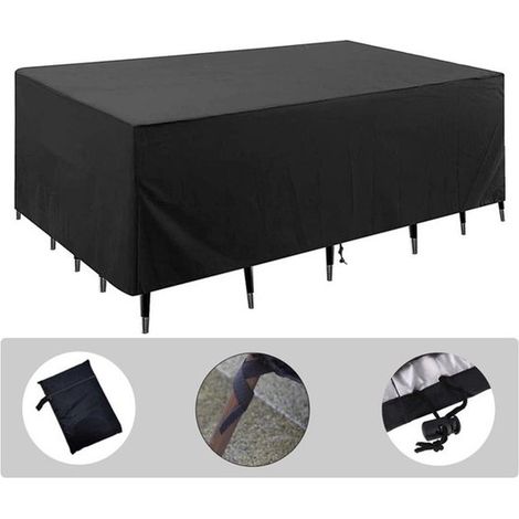 Housse pour mobilier de jardin - Housses pour mobilier de terrasse - Housses pour canapé et fauteuils - Housses pour table et chaises carrées - Noir - Polyester Noir (1/5)