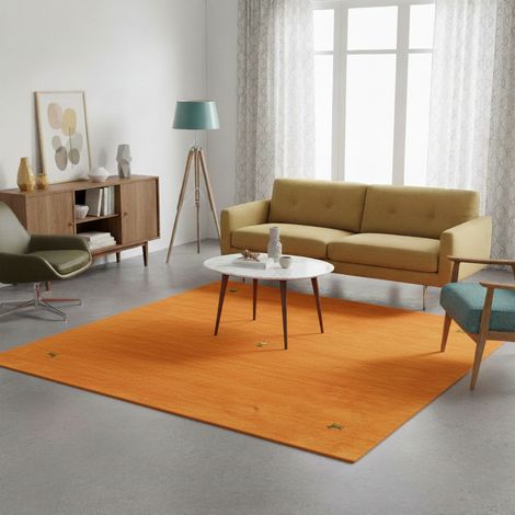 Tapis Gabbeh indien Tapis Sahara - Tapis en laine  - 200x200cm, Square - 100% Laine vierge - Tissé main - Orange