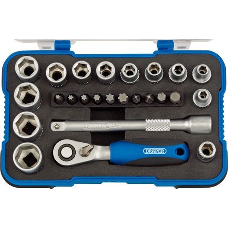 Draper 16354 1/4″ Drive 25 Piece Metric Socket &amp Bit Set 4-13mm