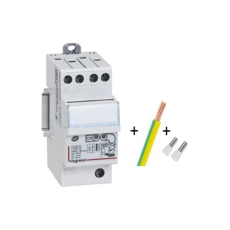Legrand - Parafoudre bipolaire 220V - Type 2 LEXIC avec protection intu00e9gru00e9e et fil de terre 50cm (1/4)