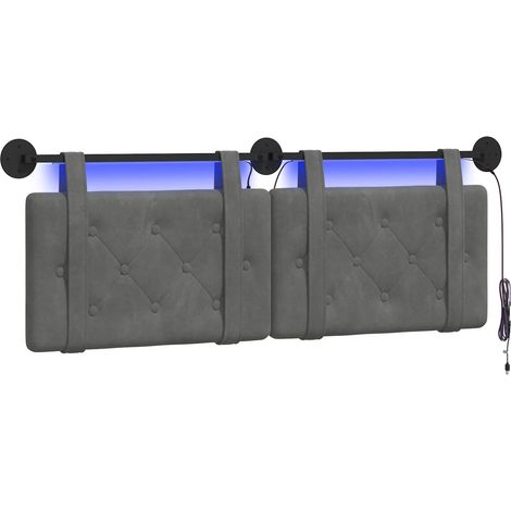 Testiera Testata del letto sospesa Con luce LED Grigio Scuro Velluto (1/5)