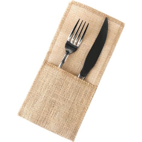 Lot de 24 Sacs à couverts en toile de jute, style vintage avec dentelle, pour mariage et fête
