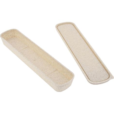 Boîte de rangement couverts - 1 pièce - Paille de blé beige - Design compact et hygiénique - Pour école bureau voyage - 26 x 6 cm (1/5)