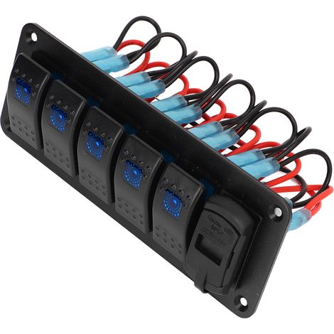 Panneau 5 interrupteurs à bascule 12V-24V avec chargeur USB double, affichage LED de tension, interrupteur marche/arrêt pour camion, camping-car, yacht (1/5)