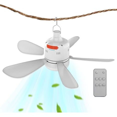 Ventilateur de plafond pour camping, tonnelle, télécommande, batterie longue durée et rechargeable USB, vitesse réglable (1/5)