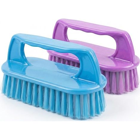 Scrubbing Brush 2 Pack, Stiff Bristle Handheld Scrub Brush for Bathroom Tiles, Grout and Floors, Durable Plastic Cleaning Brush, Assorted Colours