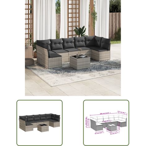 vidaXL Salon de jardin 8 pcs avec coussins gris clair résine tressée (1/3)