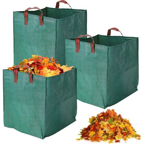 3 x 125L Heavy Duty Green Waste Garden Sack, Large Square Reusable Polypropylene Storage Bag for Leaves, Branches, Grass and Household Waste (Green) (1/5)