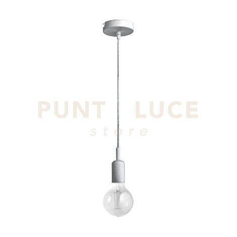 GSO074- PENDENTE FLUTE CAVO IN STOFFA E ROSONE NICKEL  1 LUCE ATTACCO E27 D.4,2CM