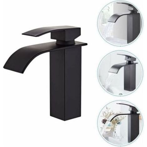 Bathroom Faucet,Sink Faucet with Cold & Hot Water Available,Modern Waterfall Design Sink Faucet,Durable Black Copper Valve Body Design