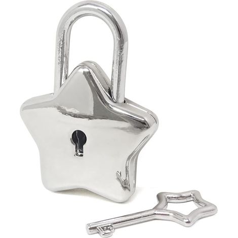 Cadenas miniature argenté en forme d'étoile, avec clé, idéal pour les boîtes à bijoux, les sacs à main, les armoires et les coffres au trésor. (1/5)