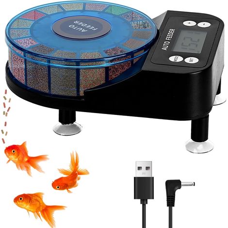Distributeur nourriture poissons, minuterie rechargeable, écran LCD, design anti-humidité