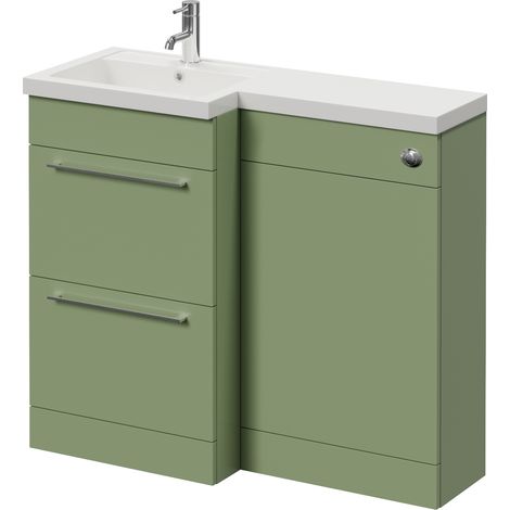 Napoli 390 Olive Green 1000mm 2 Drawer Vanity Unit Toilet Suite with Left Hand Square Lucia Basin - 1000mm - Chrome 320mm HandleWithout Kingston Toilet Pan