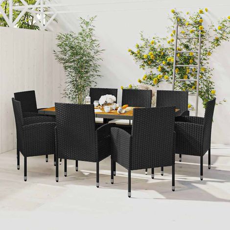 Ensemble à manger d'extérieur 9 pcs-Salon de jardin Résine tressée Noir 413352 (1/5)