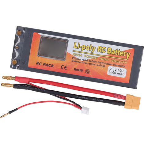 Batterie LiPo RC 2S 60C 7000mAh 7,4V avec connecteur XT60 pour modèles réduits de voitures 1/10 et 1/8 (1/5)