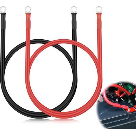 50 cm langes Batterie-Rückwärtskabel, Autobatteriekabel, rotes und schwarzes Batteriekabel mit Ringkabelschuhen, flexibles Kupferkabel für LKW, Motorrad, Solaranlage, Wohnmobil (1/5)