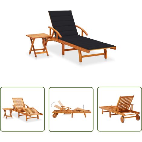 Bain de soleil avec table et coussin Moderne - Transat - Fauteuil de jardin relax - Bois d'acacia Chic-971362 (1/5)