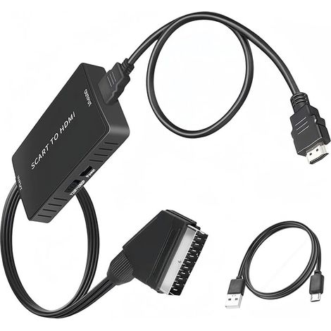 Convertisseur Péritel vers HDMI avec câble HDMI, Adaptateur HD 720P/1080P Convertisseur Vidéo Audio pour Moniteur HDTV Projecteur Xb00x VHS STB Sky Lecteur DVD Blu-Ray avec Câble USB (1/5)