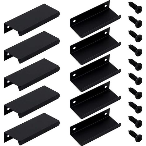 Lot de 10 poignées rectangulaires de 8 cm pour placard de cuisine, avec vis, en fer, pour tiroirs, armoires, portes de penderie (noir) (1/5)