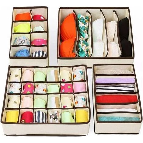 Set mit 4 Stoffschubladenorganisatoren, Aufbewahrungsboxen für Kleidung, Kleiderschrank, Schlafzimmer, Trennwände (1/5)