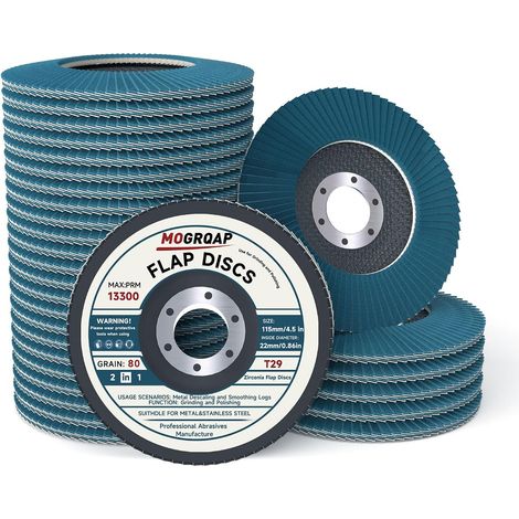 20 x Flap Discs, 115 mm, 80 Grain Grinder, Compartments for Grinder, Suitable for Stainless Steel, Wood, Metal (1/5)