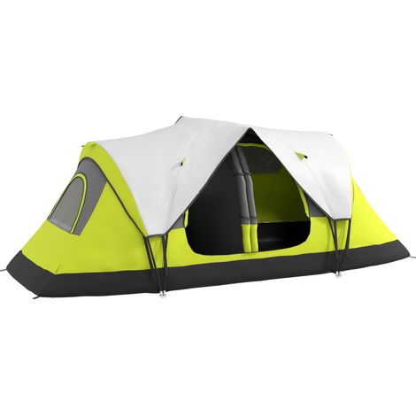 Tente de camping 6 places avec 2 espaces séparés, 450x215Px180 cm, polyester et fibre de verre, verte