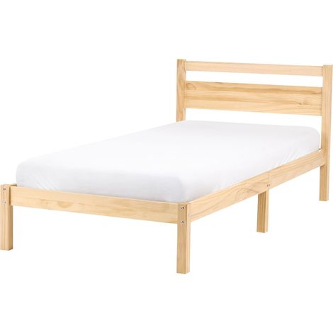 Bed Frame Light Brown Pine Wood EU Single Size 3ft Headboard Minimalist ECHALLON (1/5)