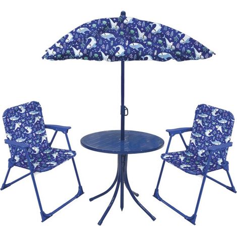 Set Tavolino Baby Bambino con 2 Sedie e Ombrellone Blu (1/2)