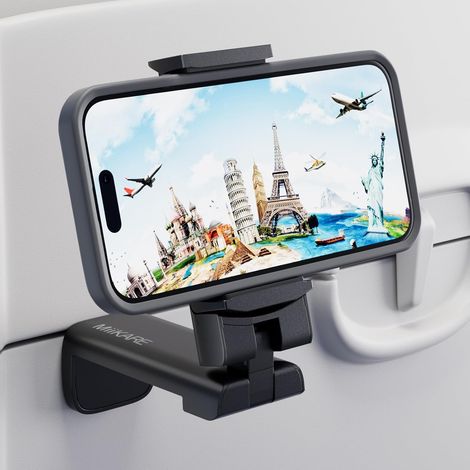 Support de téléphone de voyage indispensable en avion, support mains libres universel pour téléphone portable avec rotation à 360°, noir de table (1/5)