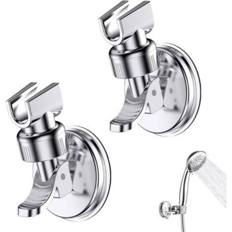 CSPARKV 2 Pièces Support Douchette Ventouse, Support de Douche à Rotation 360 °, Support de pomme de douche réglable amovible, Convient pour la salle de bain de l'hôtel, pas besoin de percer (Argent)